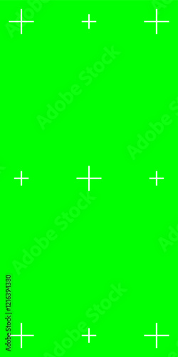 Green screen vertical template with chroma key technology. Features tracking marks for social media content creation. Vector flat design.