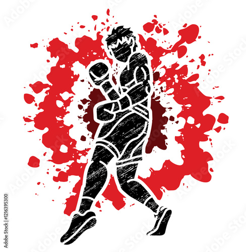 Graffiti A Man Boxing Kickboxing Muay Thai Boxer Punching Action Cartoon Sport Graphic Vector