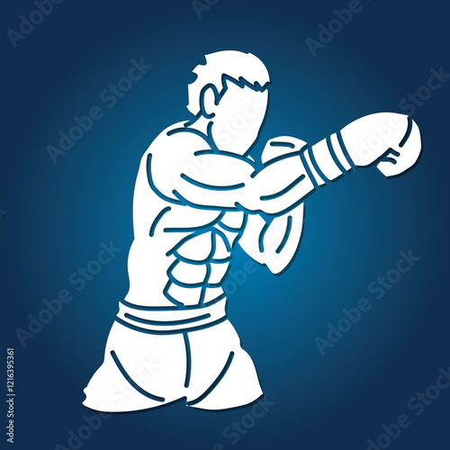 A Man Boxing Kickboxing Muay Thai Boxer Punching Action Cartoon Sport Graphic Vector