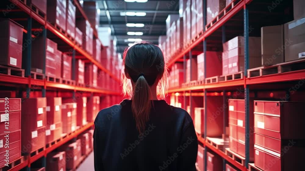 A logistics worker scans packages in a brightly lit warehouse, preparing for distribution in a well-organized and fast-paced environment.