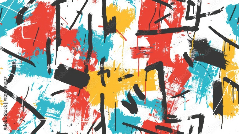 Fototapeta premium Abstract colorful pattern with bold brush strokes and shapes.