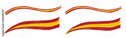 Spain Flag Wave Ribbon Stripes Crayon Chalk Drawing Vector Set