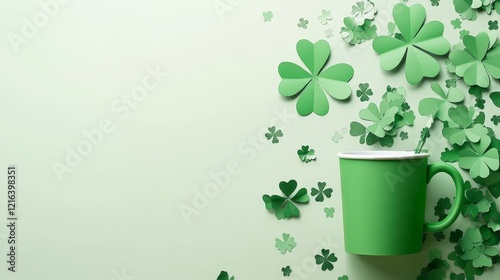 Wallpaper Mural Saint Patrick's Day party decoration with green theme including mug paper clover leaf and confetti on a white background Torontodigital.ca