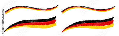 Germany Flag Wave Ribbon Stripes Crayon Chalk Drawing Vector Set