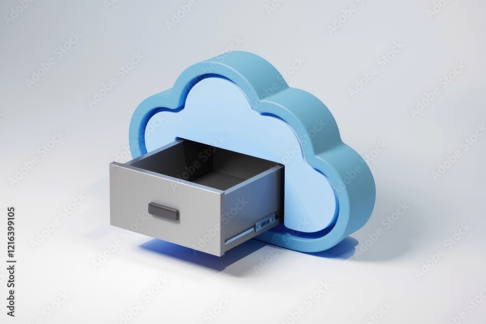 Cloud storage concept: a drawer pulled out of a cloud, symbolizing data access and retrieval. Cloud storage concept: a drawer pulled out of a cloud, symbolizing data access and retrieval.