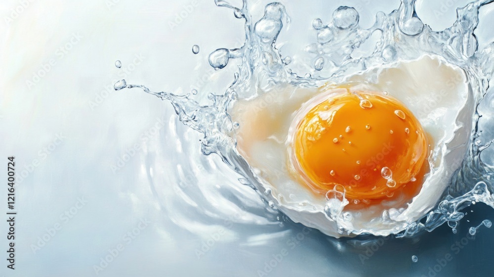 A single cracked egg revealing a vibrant yolk and clear egg white on a pristine white background, ideal for culinary ads. A single cracked egg revealing a vibrant yolk and clear egg white on a pristine white background, ideal for culinary ads.