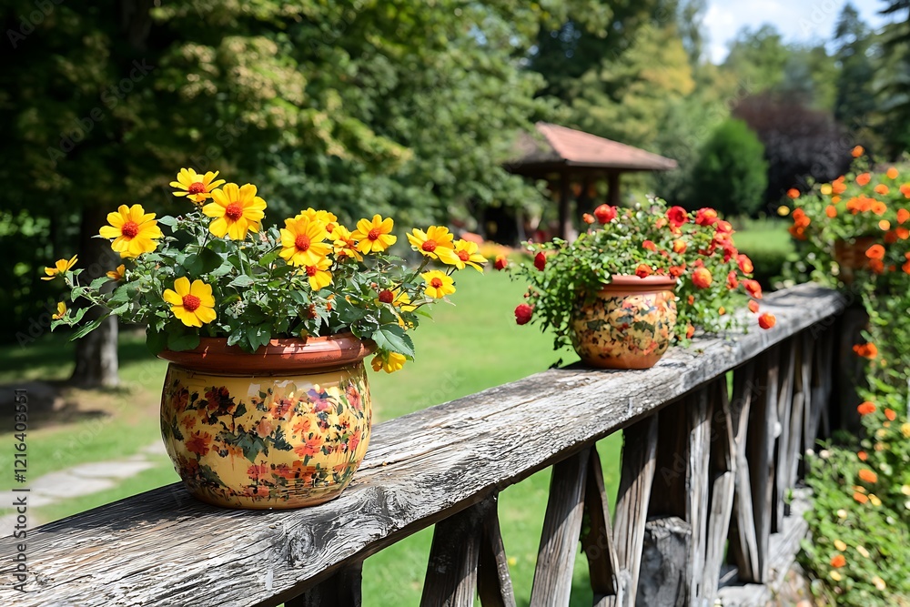 Charming Floral Arrangement in Rustic Pots Charming Floral Arrangement in Rustic Pots