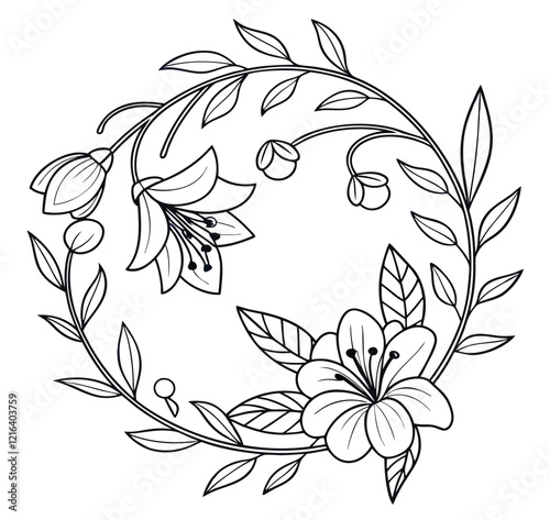 Hand-drawn sketch of wreath with flowers and leaves on it. delicate botanical element, wedding decoration, flower border, flower drawing, rat drawing, border drawing Transparent 