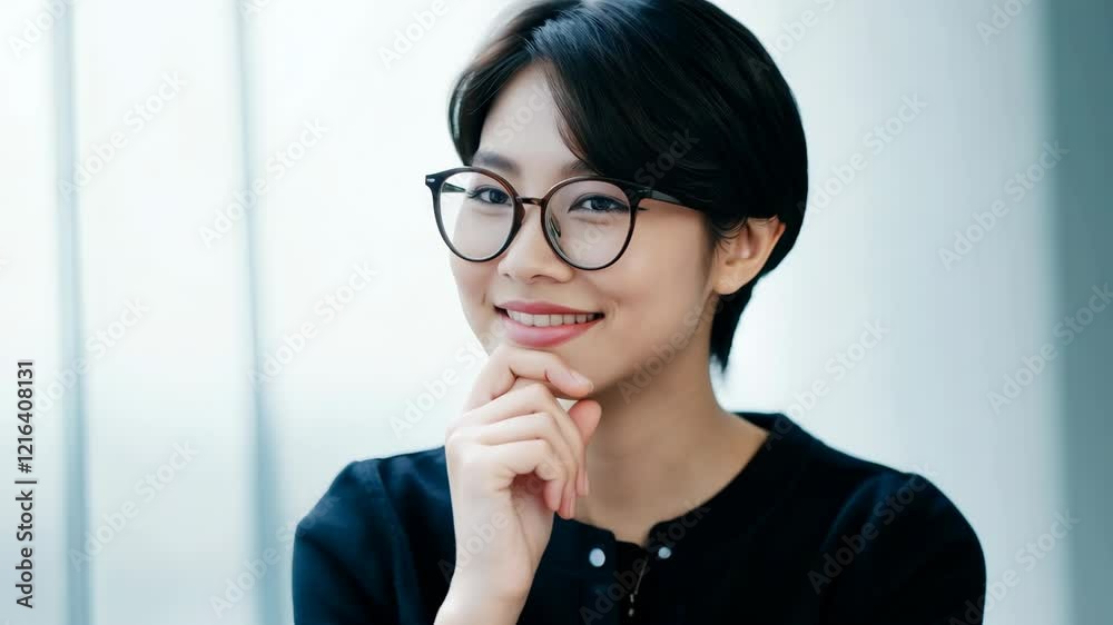 Confident Woman in Glasses in Modern Office Confident Woman in Glasses in Modern Office