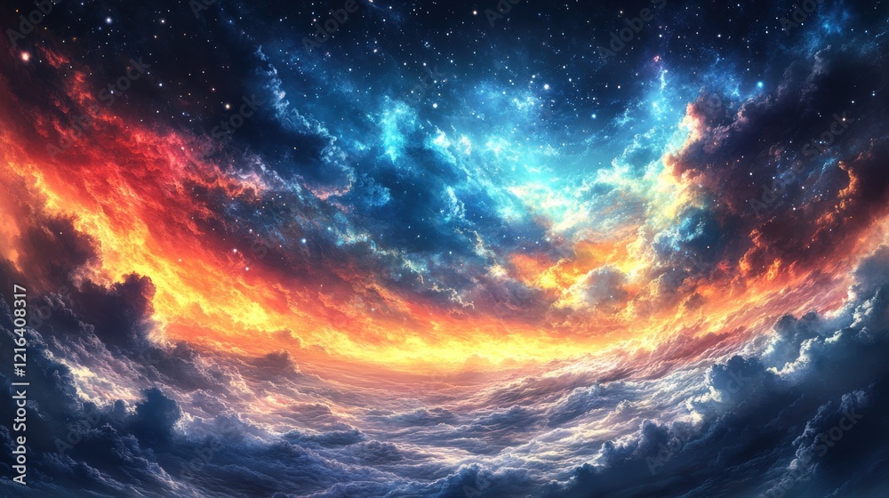 Celestial dreamscape: vibrant clouds and stars in a dazzling evening sky Celestial dreamscape: vibrant clouds and stars in a dazzling evening sky