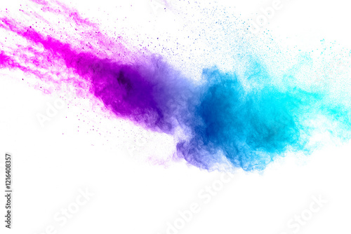 Pastel color dust particle splashing.Colorful powder explosion on white backg...