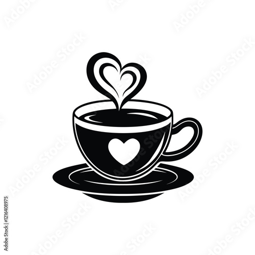 cup of coffee with heart silhouette vector illustration