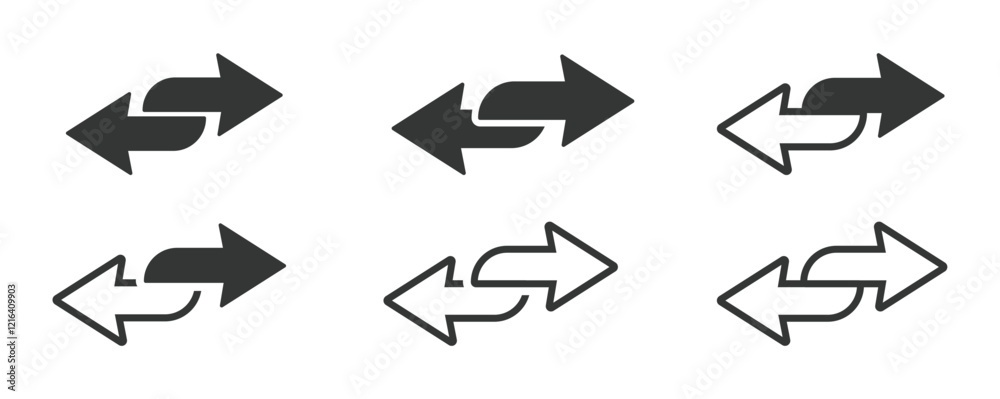 Simple double arrow icons in four direction flat vector icons. Trendy iconic arrow vector signs