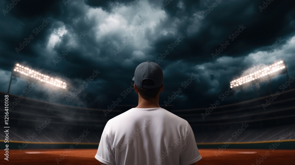 Fototapeta premium Empty stadium full thoughts a player's nighttime contemplation