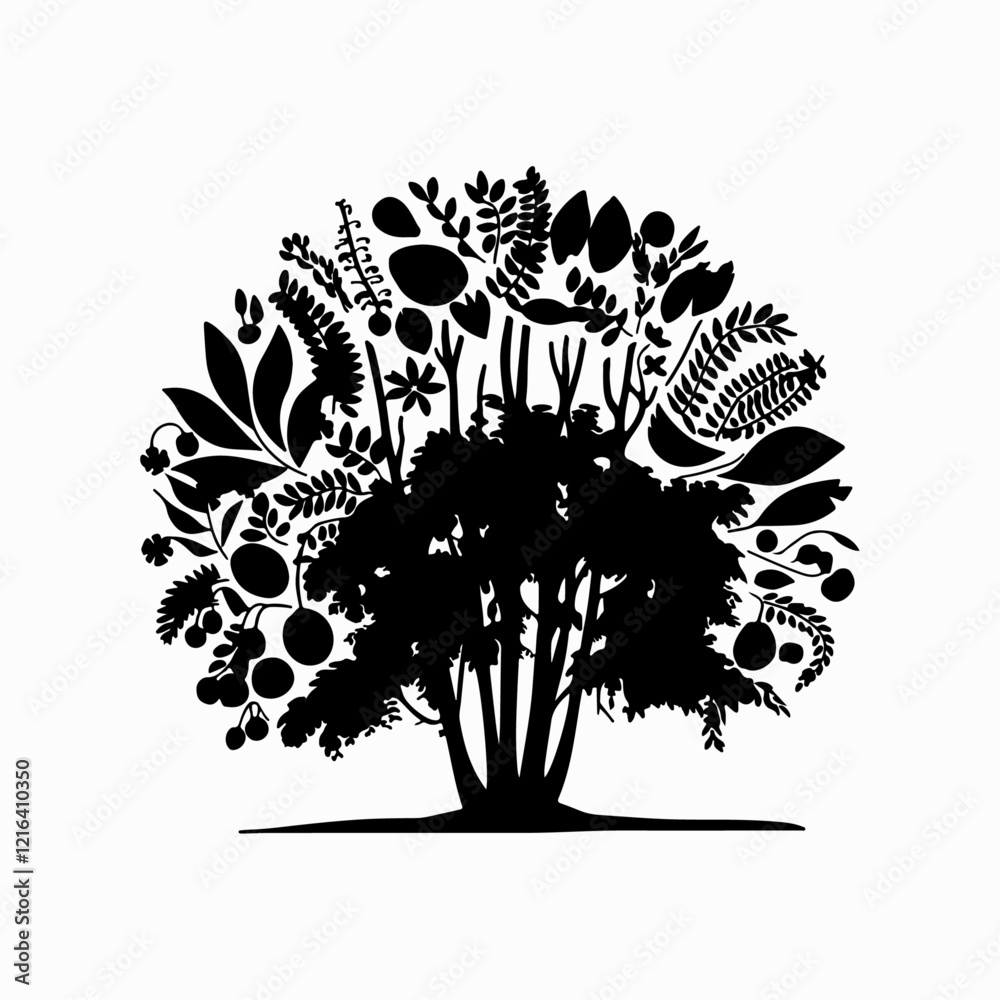 Fototapeta premium Tree black silhouette on white background isolated vector design