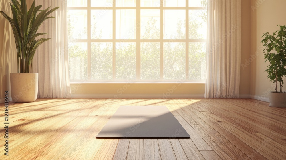 Fototapeta premium a yoga mat in a room with a window