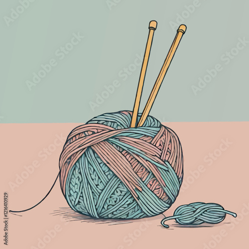 knitting yarn and needles, vector sketch