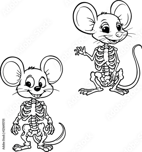 Cartoon mouse skeleton showing its rib cage and bones