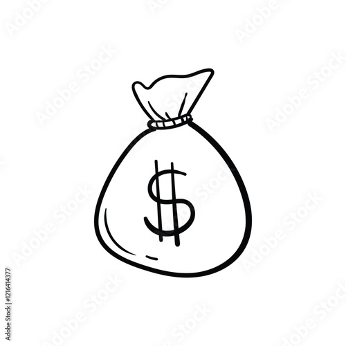 Hand drawn illustration of a dollar money bag wealth and finance