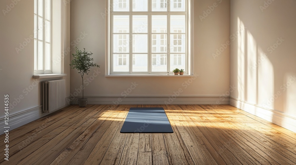Fototapeta premium a yoga mat in a room with a window