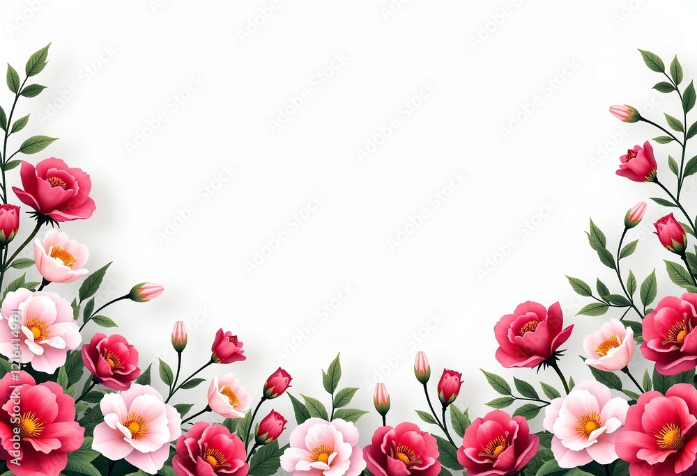 custom made wallpaper toronto digitalIsolated floral frame, empty center, pure white background, delicate flowers, elegant design, blank canvas, invitation card, photo display, high resolution, digital art, botanical, decorative.