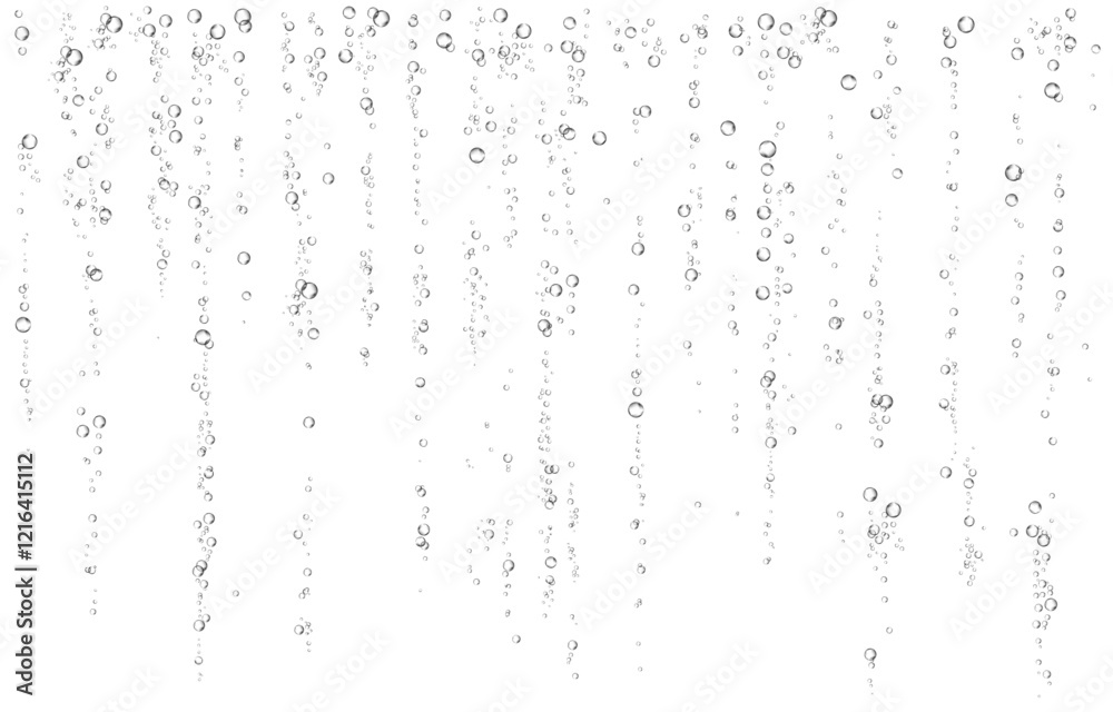 Oxygen air bubbles flow in water on white background. Oxygen air bubbles flow in water on white background.