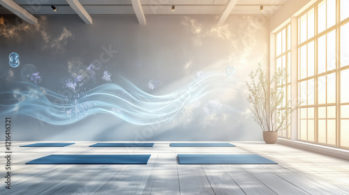 Glowing Yoga Space with Lavender and Peppermint Scents, Generative AI photo