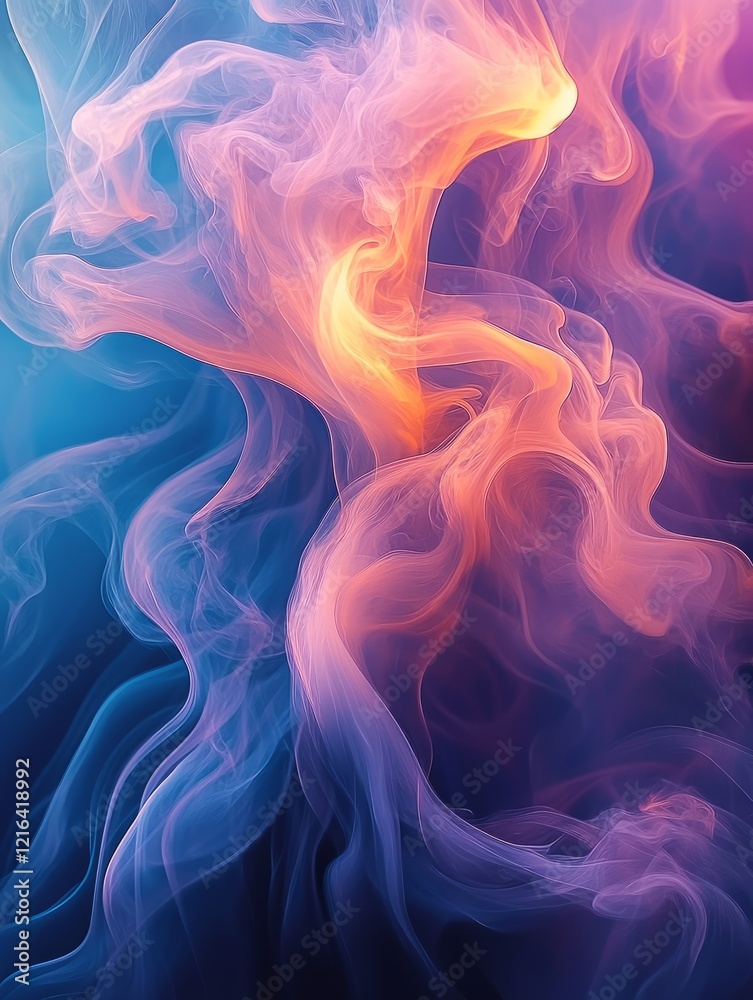 Obraz premium Colorful swirling smoke creating abstract shapes on blue and purple background
