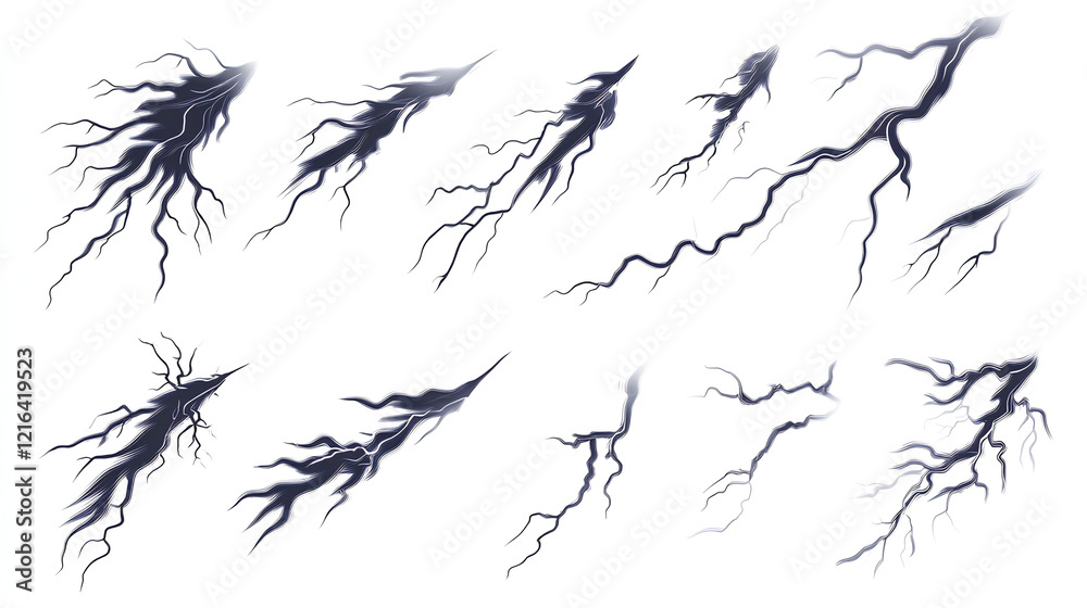 Obraz premium Dynamic lightning bolts across isolated on white background 