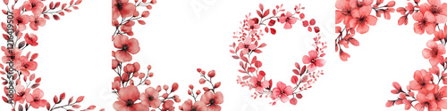 Vibrant Floral Wreath with Red and Pink Blooming Flowers on White Background
