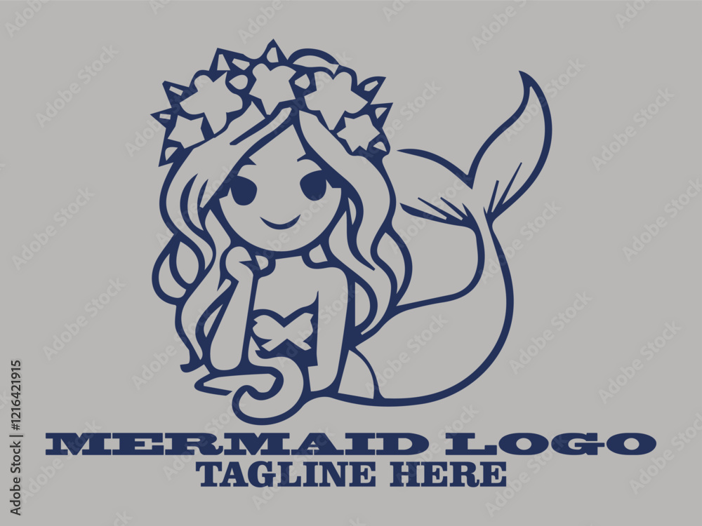 Fototapeta premium Dark blue mermaid looking up, perfect for fantasy themed designs mermaid vector illustration elegant design mermaid sketch simple mermaid and singing mermaid