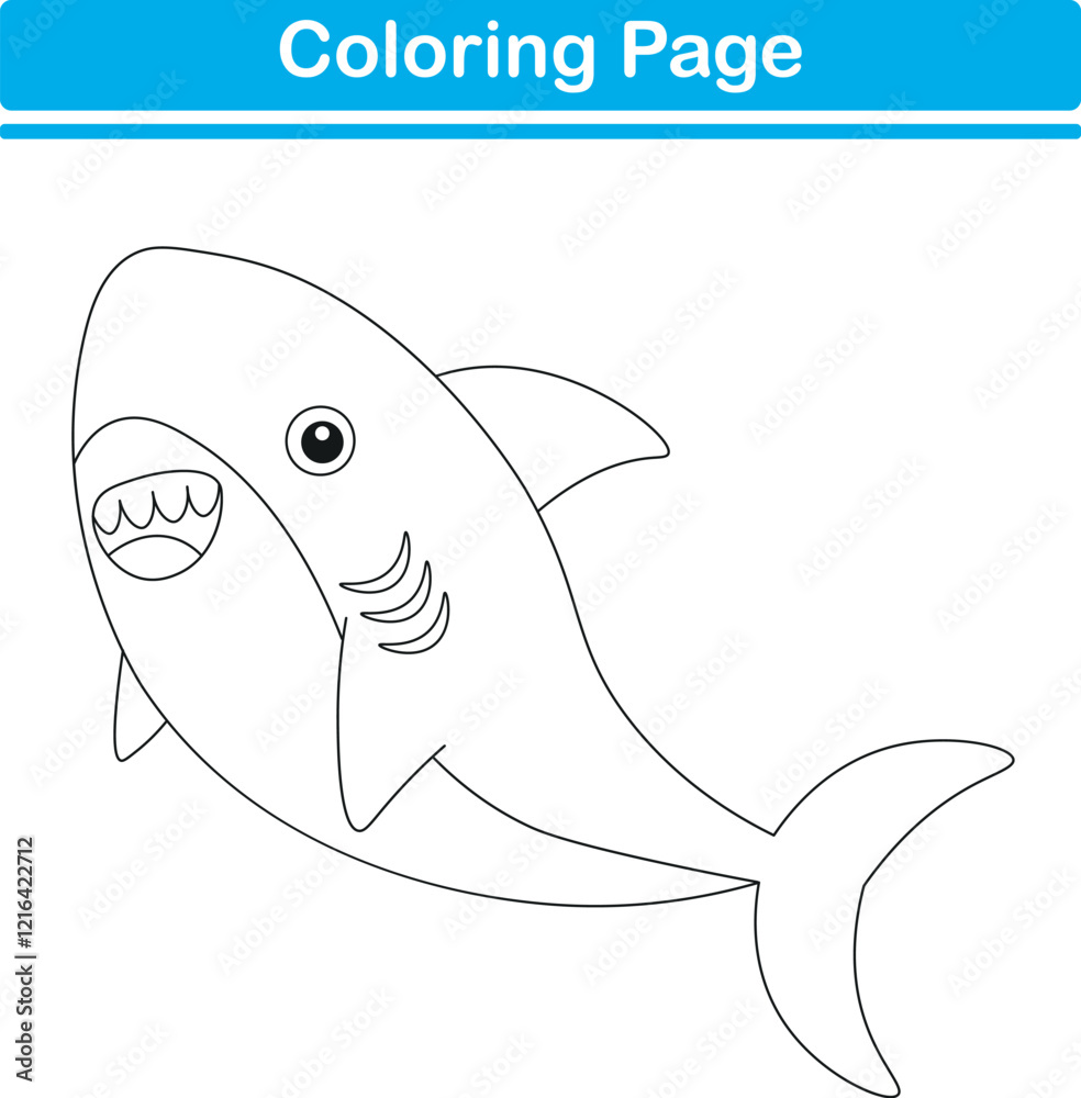 Fototapeta premium Funny cartoon shark. Coloring pages. Vector illustration