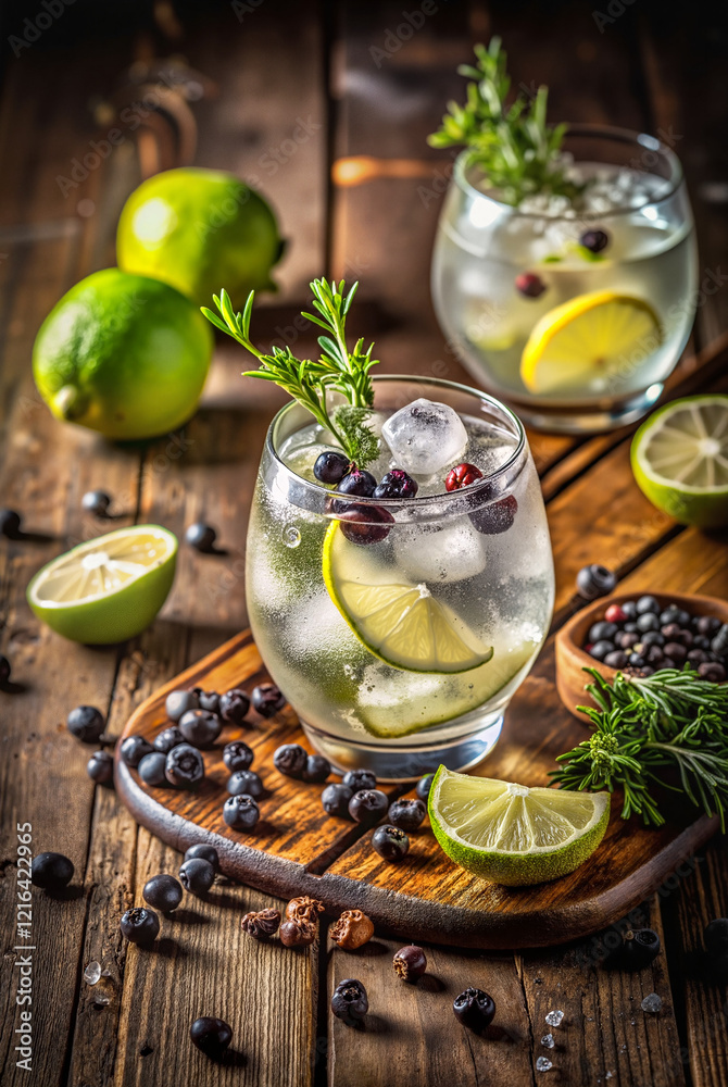 Refreshing gin and tonic with lime and rosemary Refreshing gin and tonic with lime and rosemary