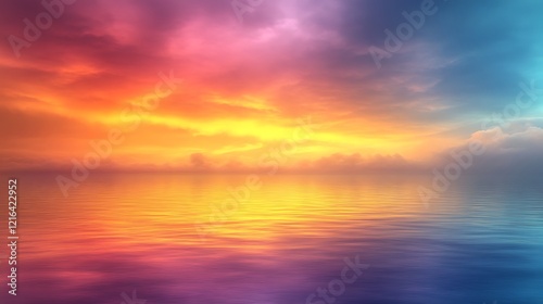 Vibrant Sunset Sky Reflected On Calm Ocean Water