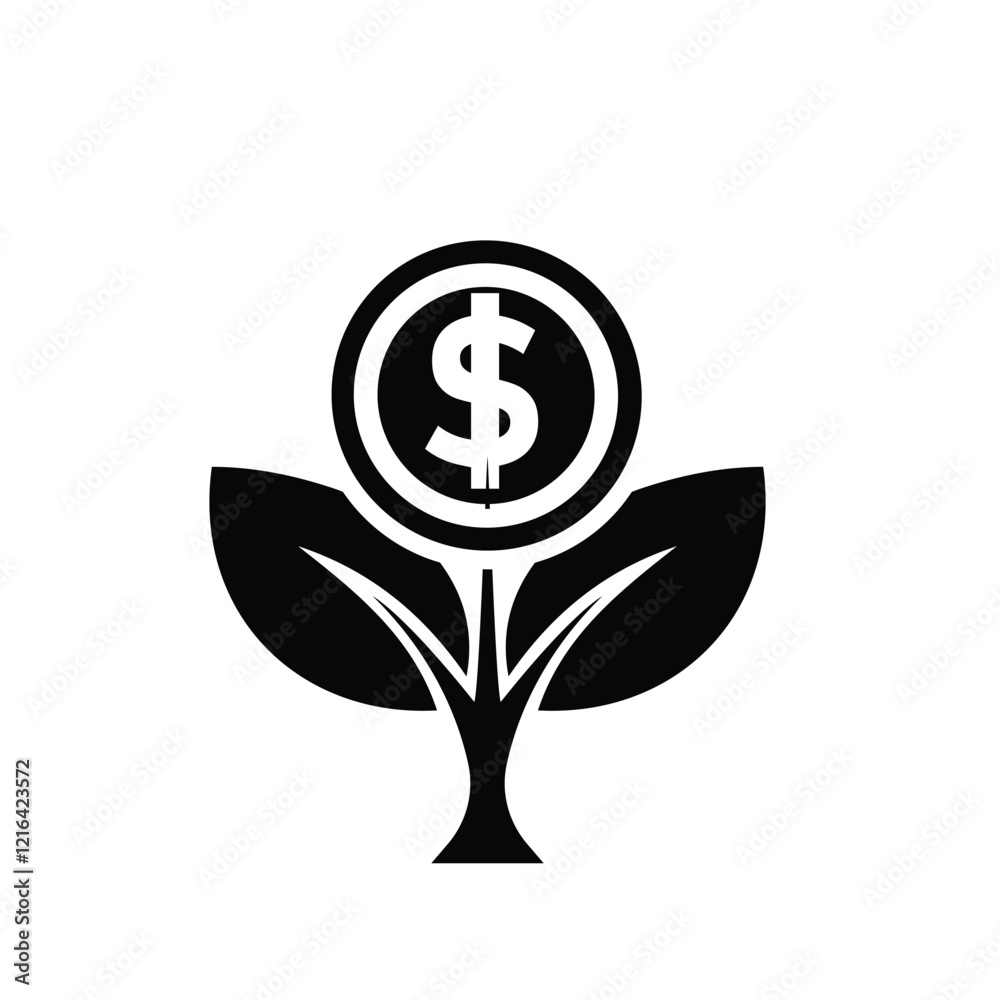 economy icon. plant vector on coin on white background. economic growth, finance, investment, healthy economy. solid design style economy icon. plant vector on coin on white background. economic growth, finance, investment, healthy economy. solid design style