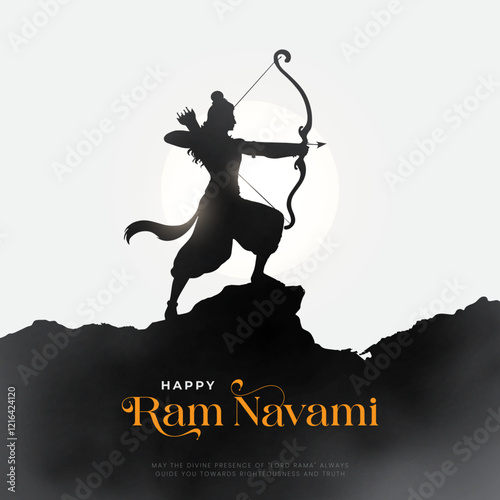 Happy Ram Navami Vector Background Design with Silhouette Lord Rama Illustration. Shree Ram Navami celebration background for religious holiday of India. Shree Ram Navmi with Lord Ram vector.