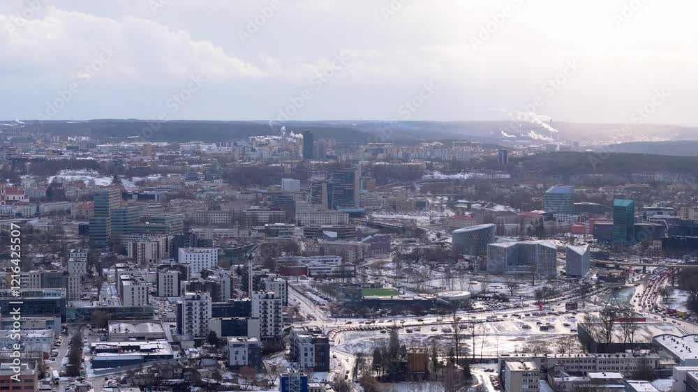 Aerial view of Vilnius city in the winter