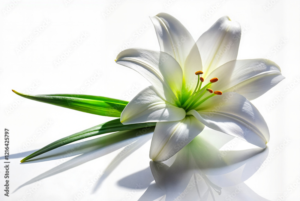 Fototapeta premium White lily flower close-up on clean white reflective background