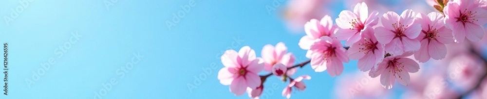 delicate cherry blossoms against a clear blue sky, blue sky, spring