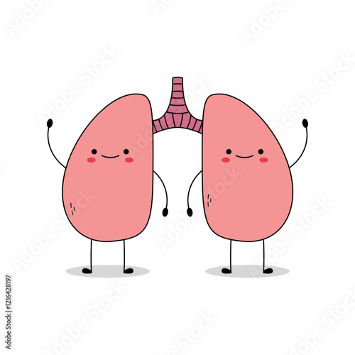 Cute pair of lung cartoon character waving hand hi doodle