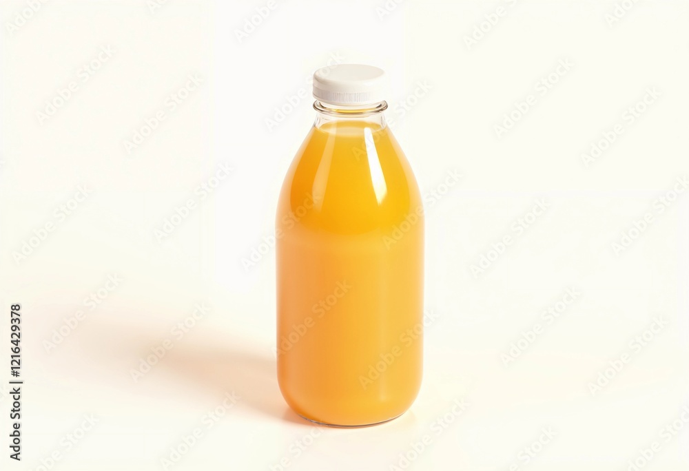 Refreshing Orange Juice in a Clear Bottle Standing on a Light Background. Generative AI Refreshing Orange Juice in a Clear Bottle Standing on a Light Background. Generative AI