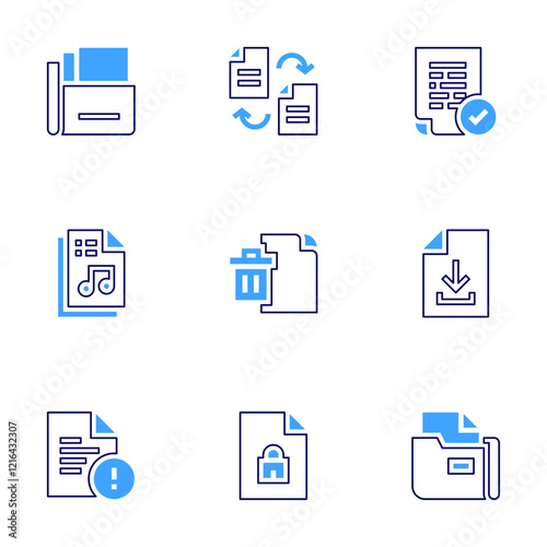 File icon set. Bold line style. Duotone colors. Editable stroke. file, file download, music file, delete file, files