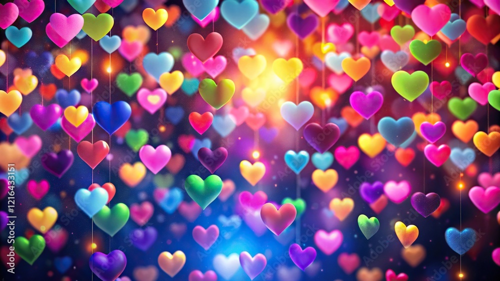 Naklejka premium Image of Multiple Hanging Colorful Hearts