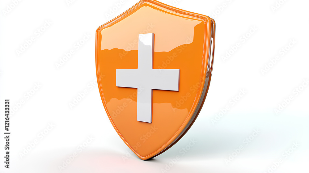 Fototapeta premium orange shield first aid cross isolated on white background