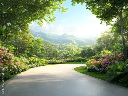 Serene Winding Path Through Lush Green Landscape.
