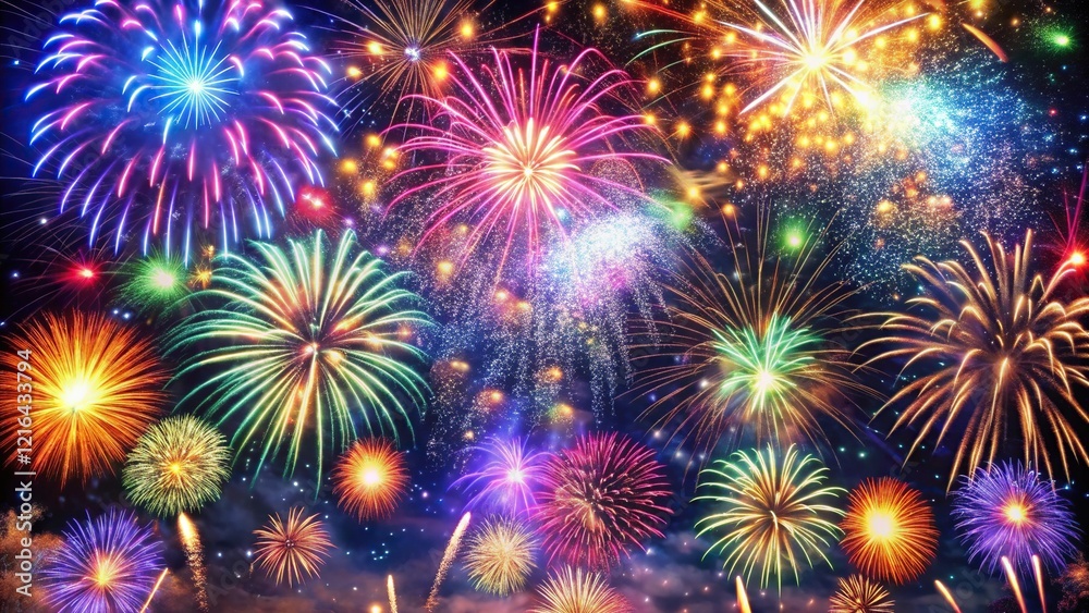 Fototapeta premium Multicolored Fireworks Display at Night