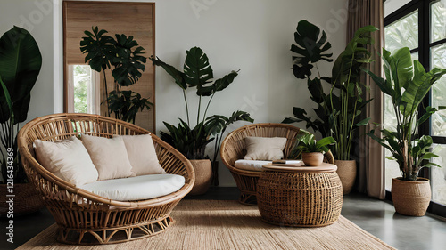 Remote work in a tropical villa with an infinity pool and lush garden backdrop  General AI