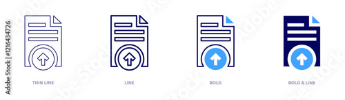 File upload icon in 4 different styles. Thin Line, Line, Bold, and Bold Line. Duotone style. Editable stroke