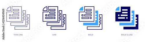 File writing icon in 4 different styles. Thin Line, Line, Bold, and Bold Line. Duotone style. Editable stroke