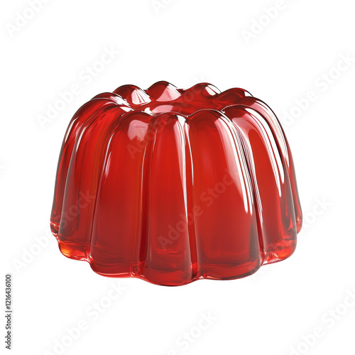 This image shows a single serving of red jelly in a classic mold shape against a black background.
